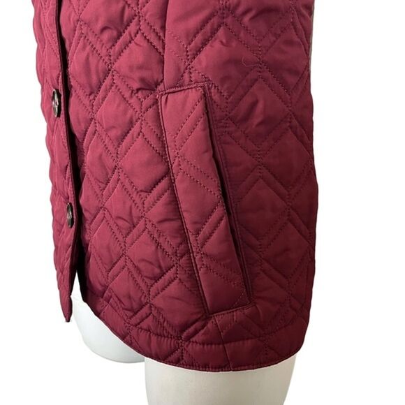 Lands End Women's Quilted Cranberry Red Puffer Vest Jacket Button Down sz XS 2-4 - Picture 10 of 16